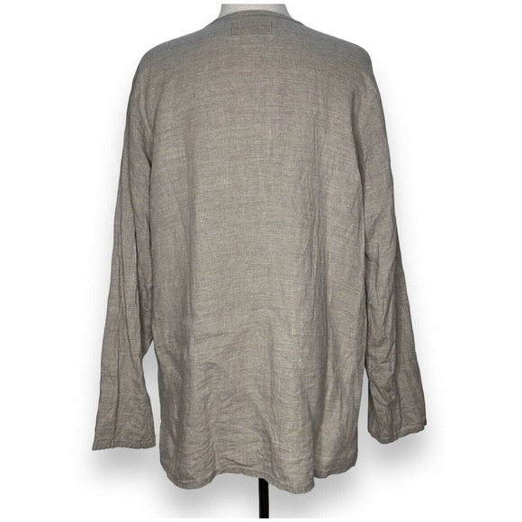 FLAX Linen Lagenlook Linen Tunic Top Size Medium Tan Cream Gray Button Up Blouse - Picture 3 of 7